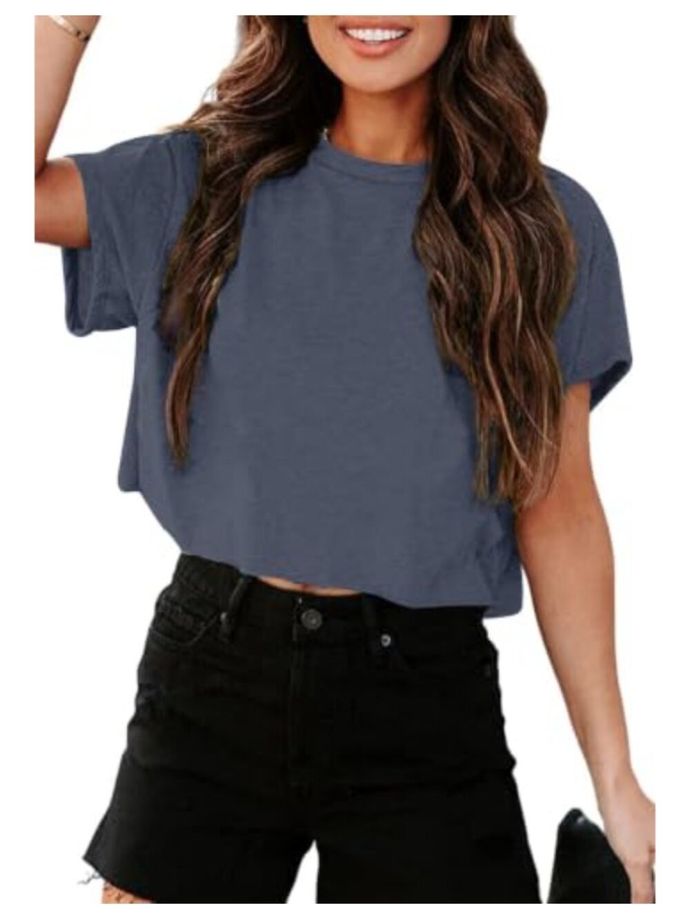 Women's Cropped T Shirt Rayon Blend Short Sleeve Crew Neck Loose Fit Basic Tee